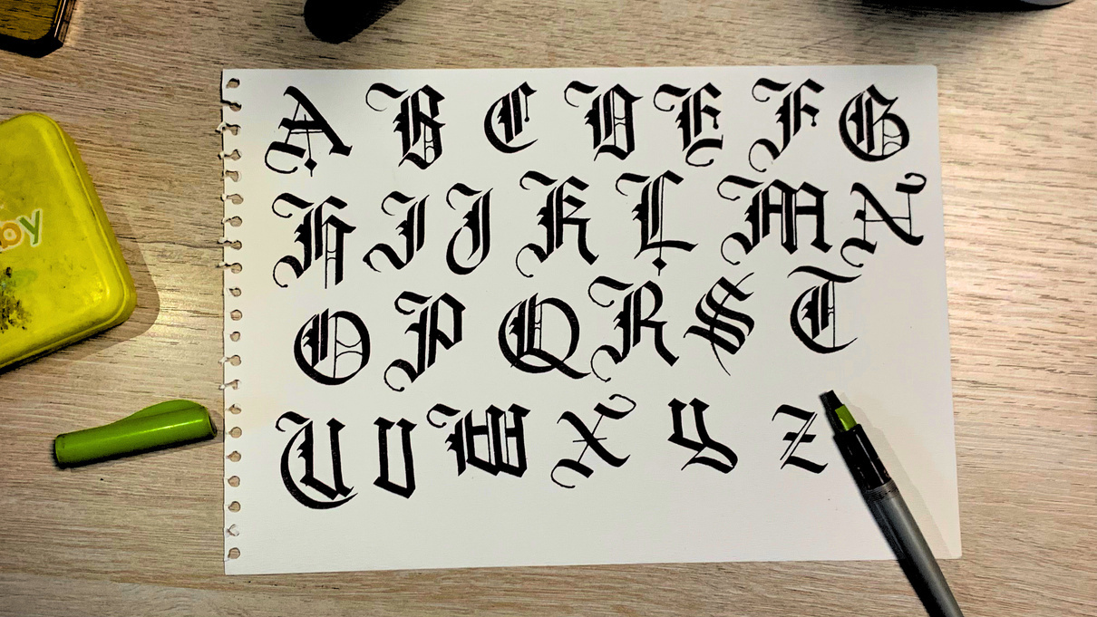 Gothic Hand Calligraphy Alphabet